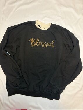 “Blessed” 90s Morning Sun Double Collar Crewneck Sweatshirt Leopard Print Baddie